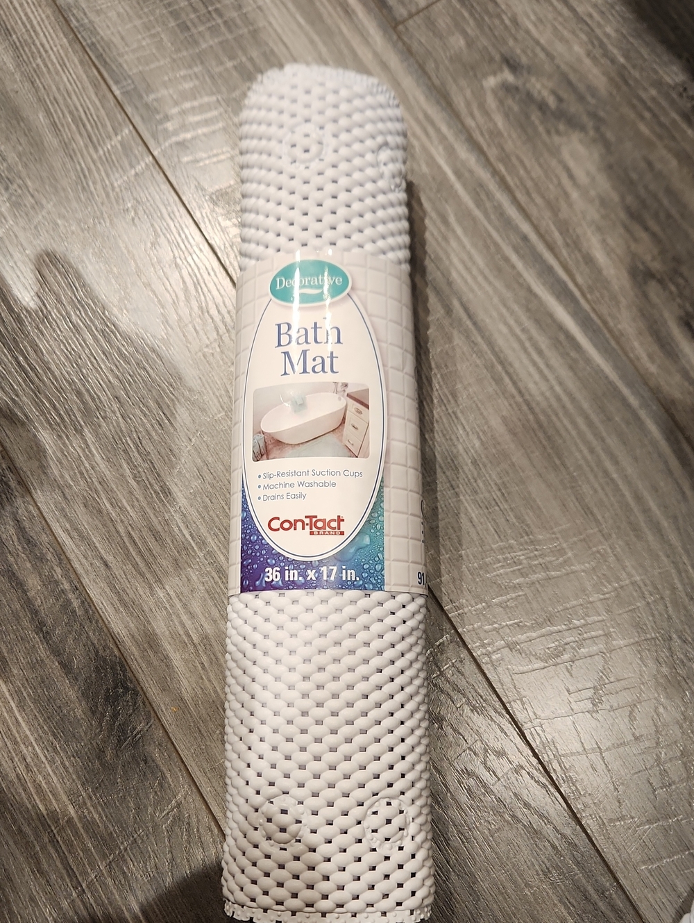 Contact White Bath Mat with Suction Cups 36" X 17"